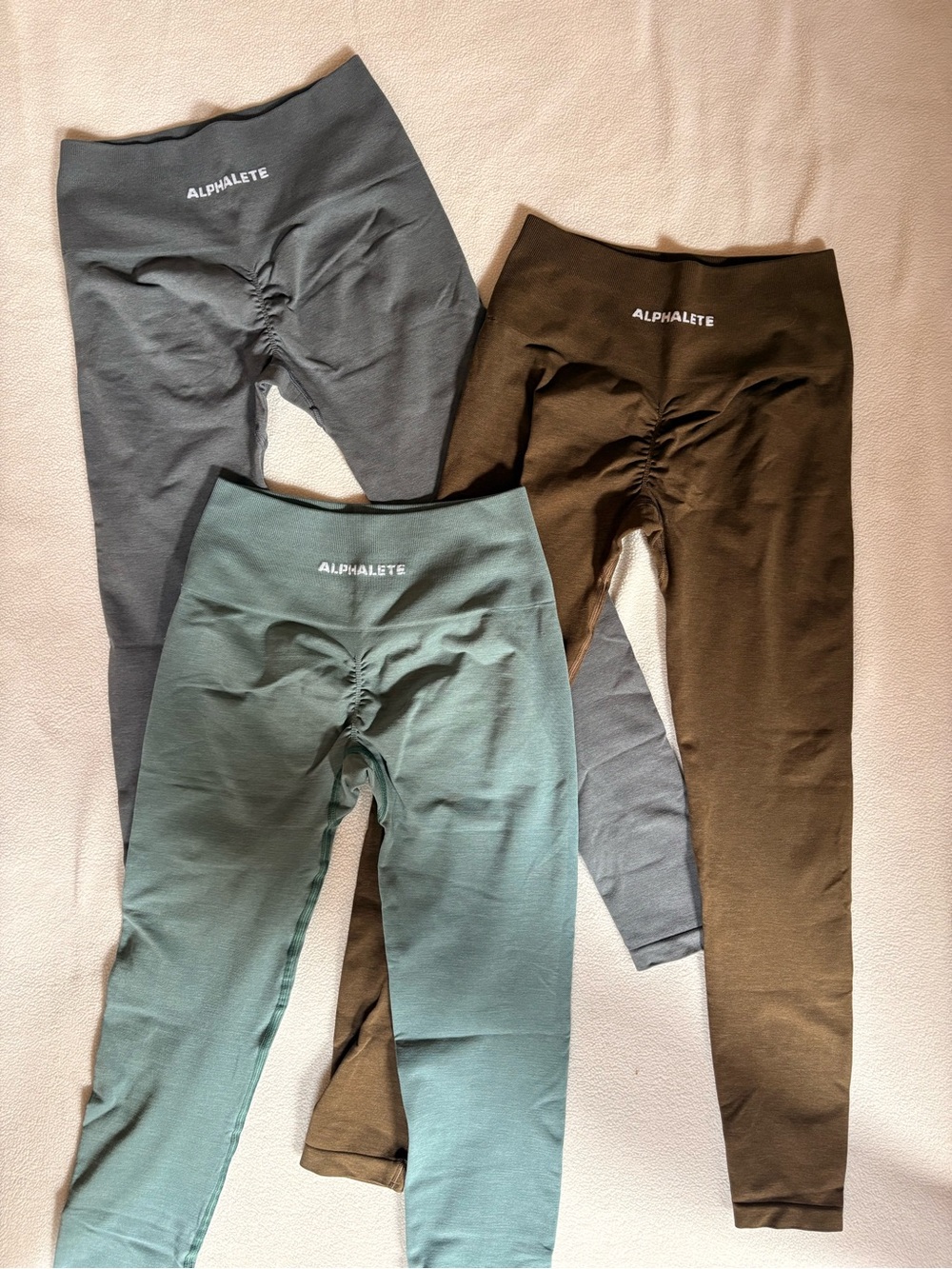 Alphalete Scrunch High-Waist Leggings - Blue Green, Gray, Brown